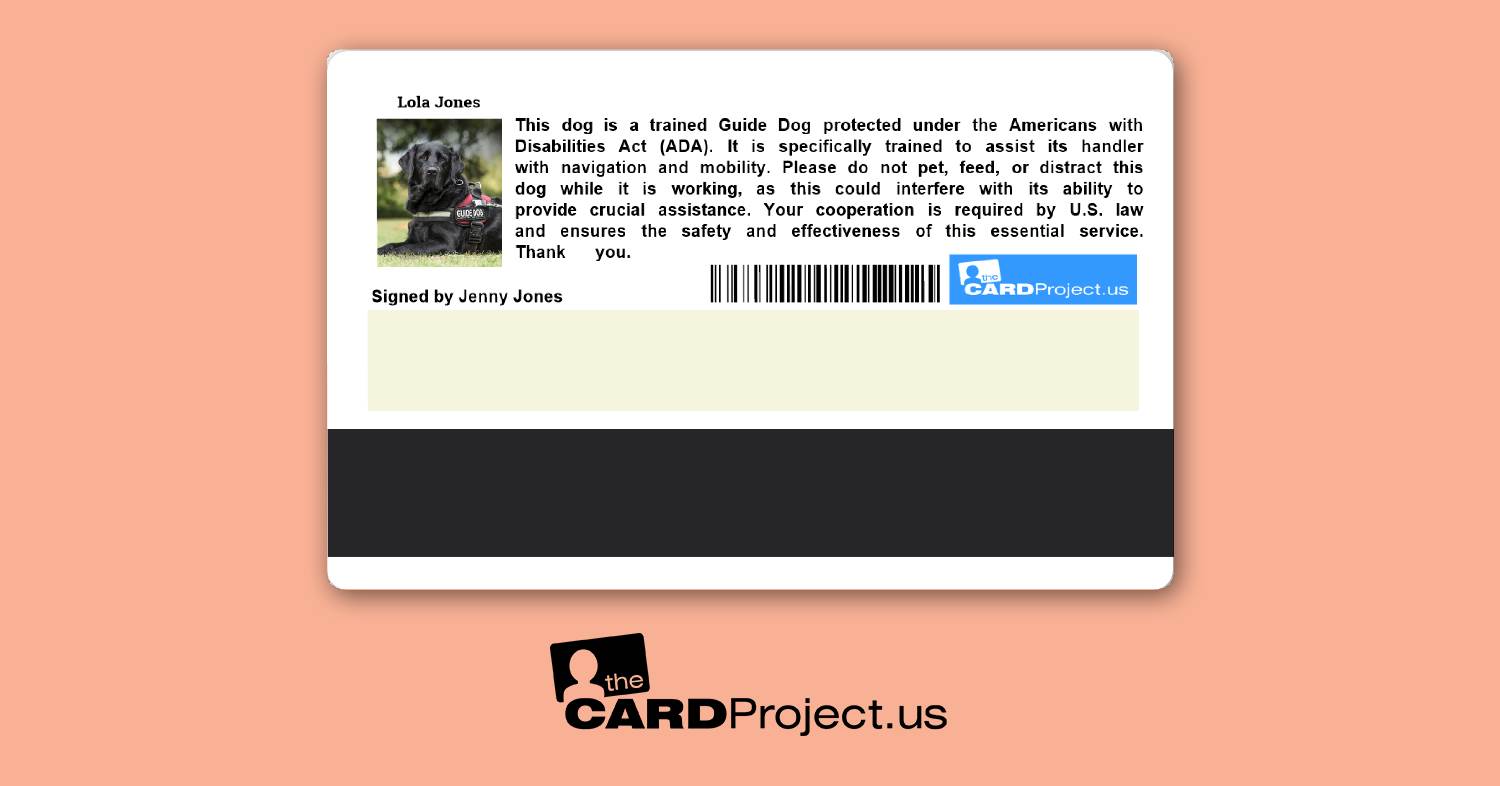 Guide Dog ID Card (REAR)